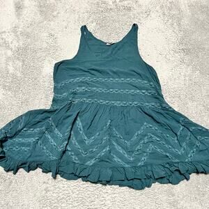 Intimately Free People Mini Dress Women Medium Voile and Lace Trapeze Slip Green